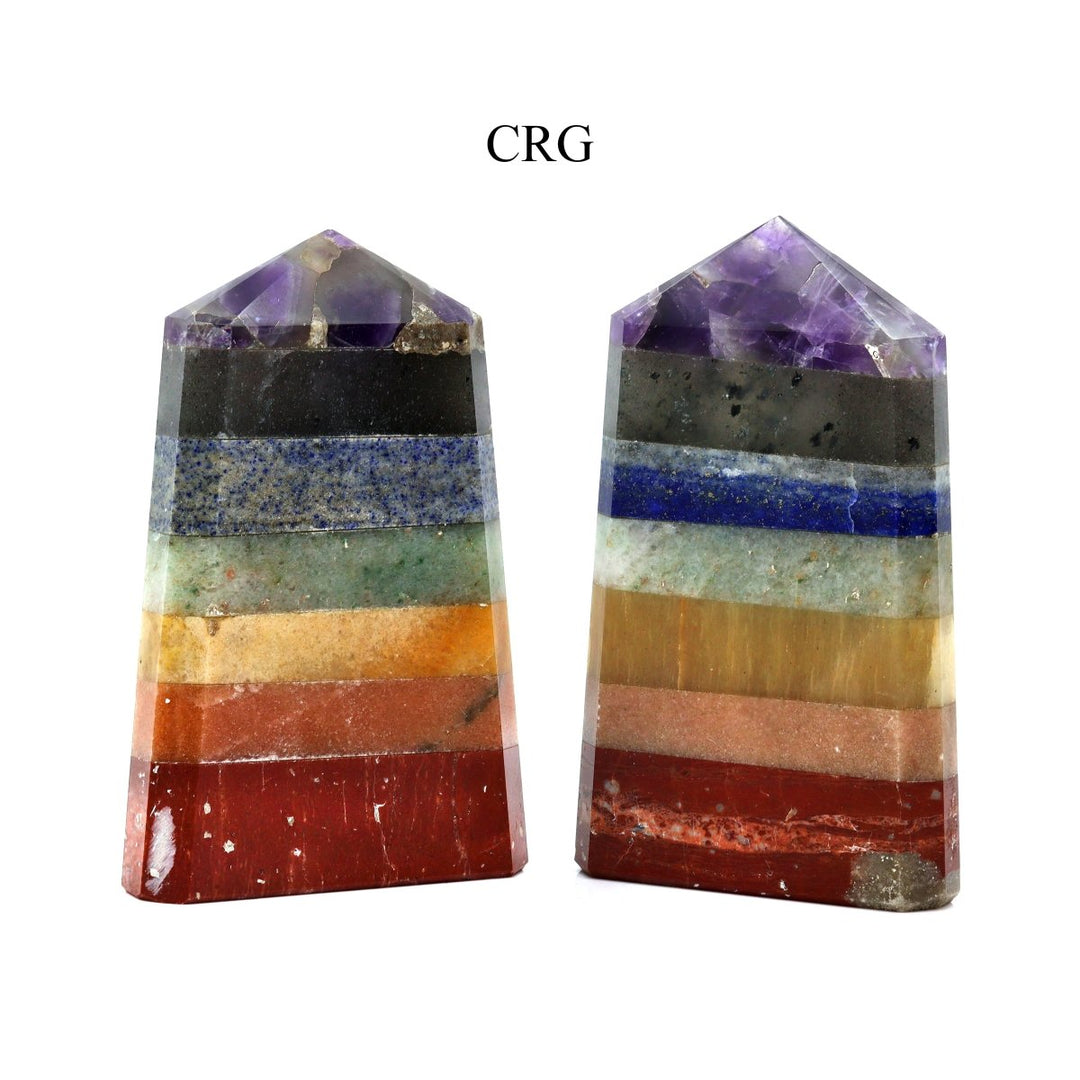 7 Stone Flat Point (1 Piece) Size 4 Inches Multicolored Crystal Gemstone Tower