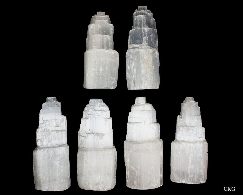 Selenite Small Skyscraper Tower (1 Piece) Size 4 Inches Hand Carved Polished Gemstone DecorCrystal River Gems