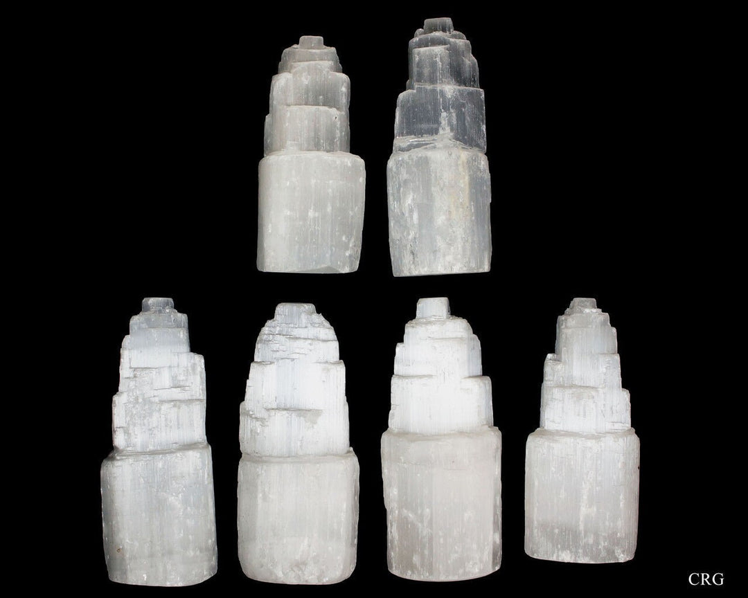 Selenite Small Skyscraper Tower (1 Piece) Size 4 Inches Hand Carved Polished Gemstone DecorCrystal River Gems