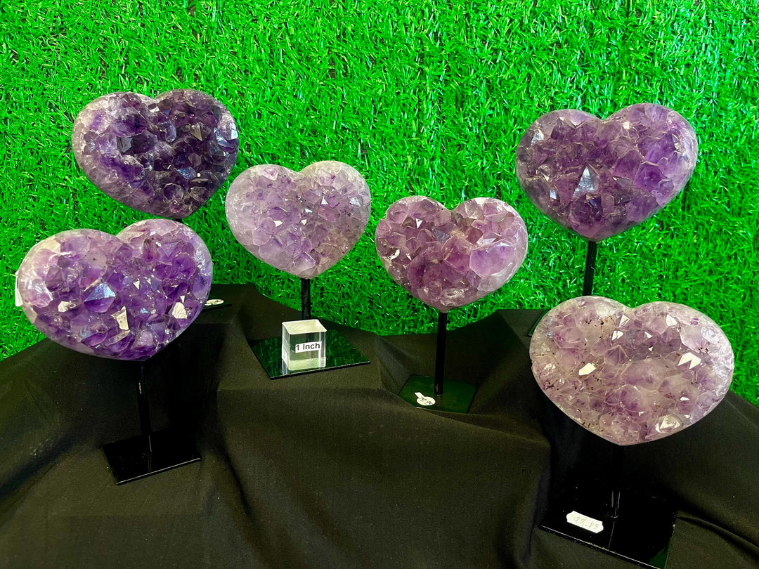 Huge Amethyst Heart Crystal Bundle Lot (6 Pieces) Bulk Wholesale Gemstone Décor Collection