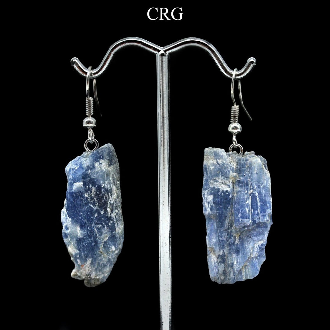 Blue Kyanite Blade Earrings with Silver Plated Wire (1 To 1.5 Inches) (1 Pair)