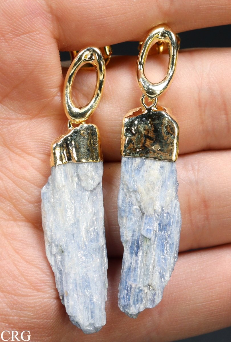 Blue Kyanite Thin Blade Earrings with Gold Plating (1 Pair) Wholesale Crystal Gemstone JewelryCrystal River Gems