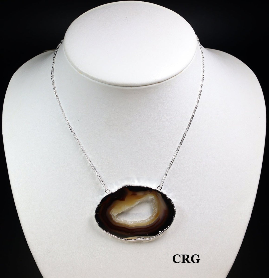 Natural Agate Slice Necklace with Silver Plating (1 Piece) Size 16 Inches Double Chain Crystal JewelryCrystal River Gems