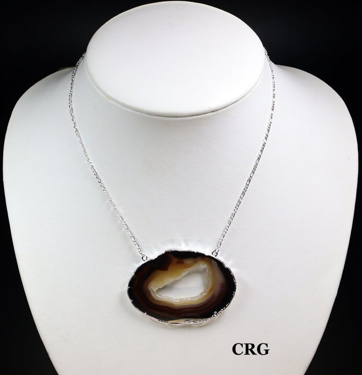 Natural Agate Slice Necklace with Silver Plating (1 Piece) Size 16 Inches Double Chain Crystal JewelryCrystal River Gems