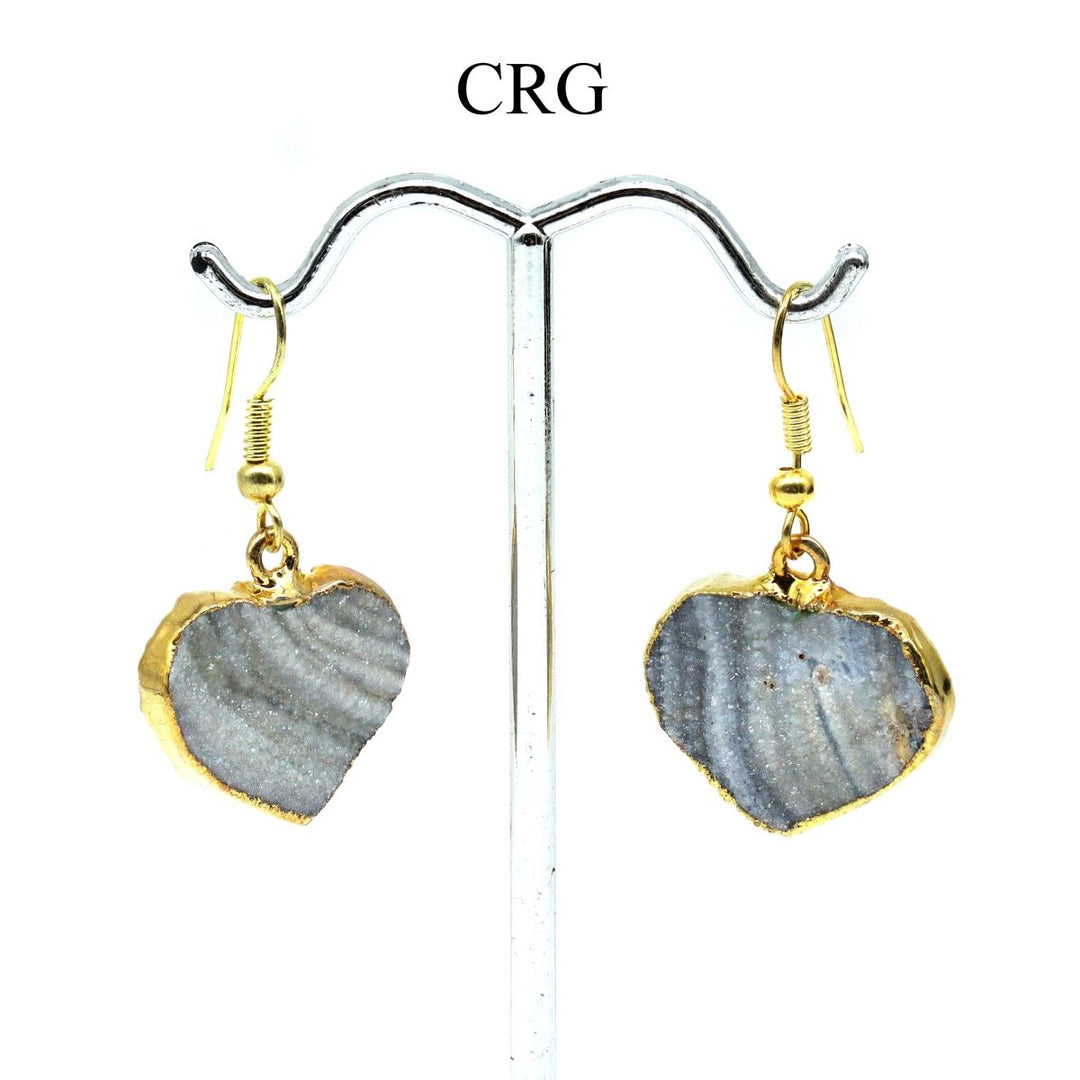 Chalcedony Agate Heart Earrings with Gold Plating (1 Pair) Wholesale Crystal Gemstone JewelryCrystal River Gems