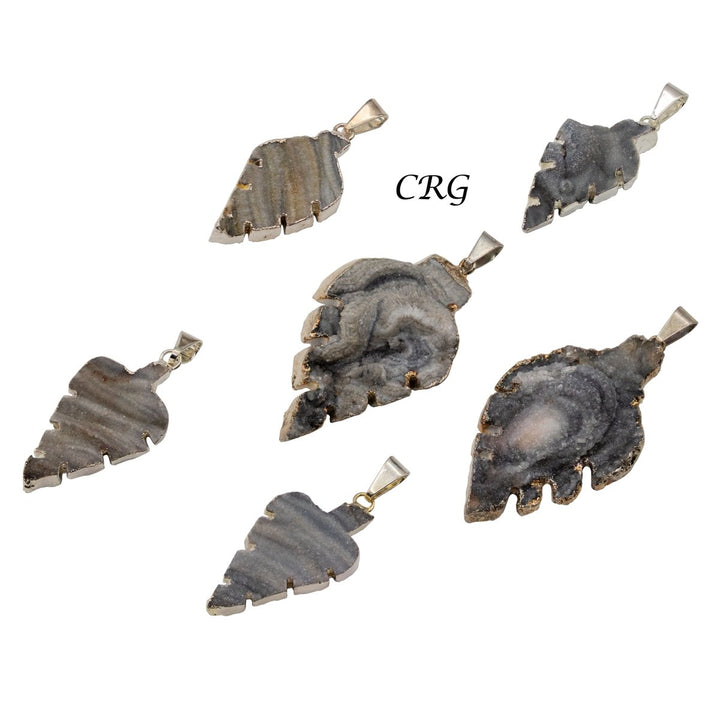 Druzy Leaf Pendant with Silver Plating (1 Piece) Size 40 to 60 mm Crystal Jewelry CharmCrystal River Gems