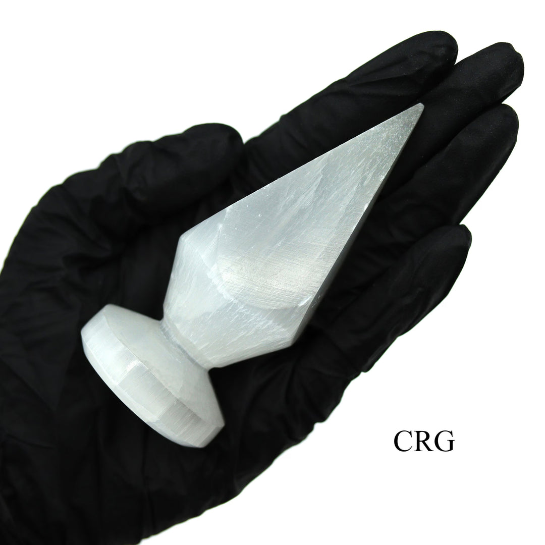 Selenite Small Obelisk Points with Round Bases (4 Pieces) Size 3.5 to 4 Inches Hand Carved Polished Gemstone DecorCrystal River Gems