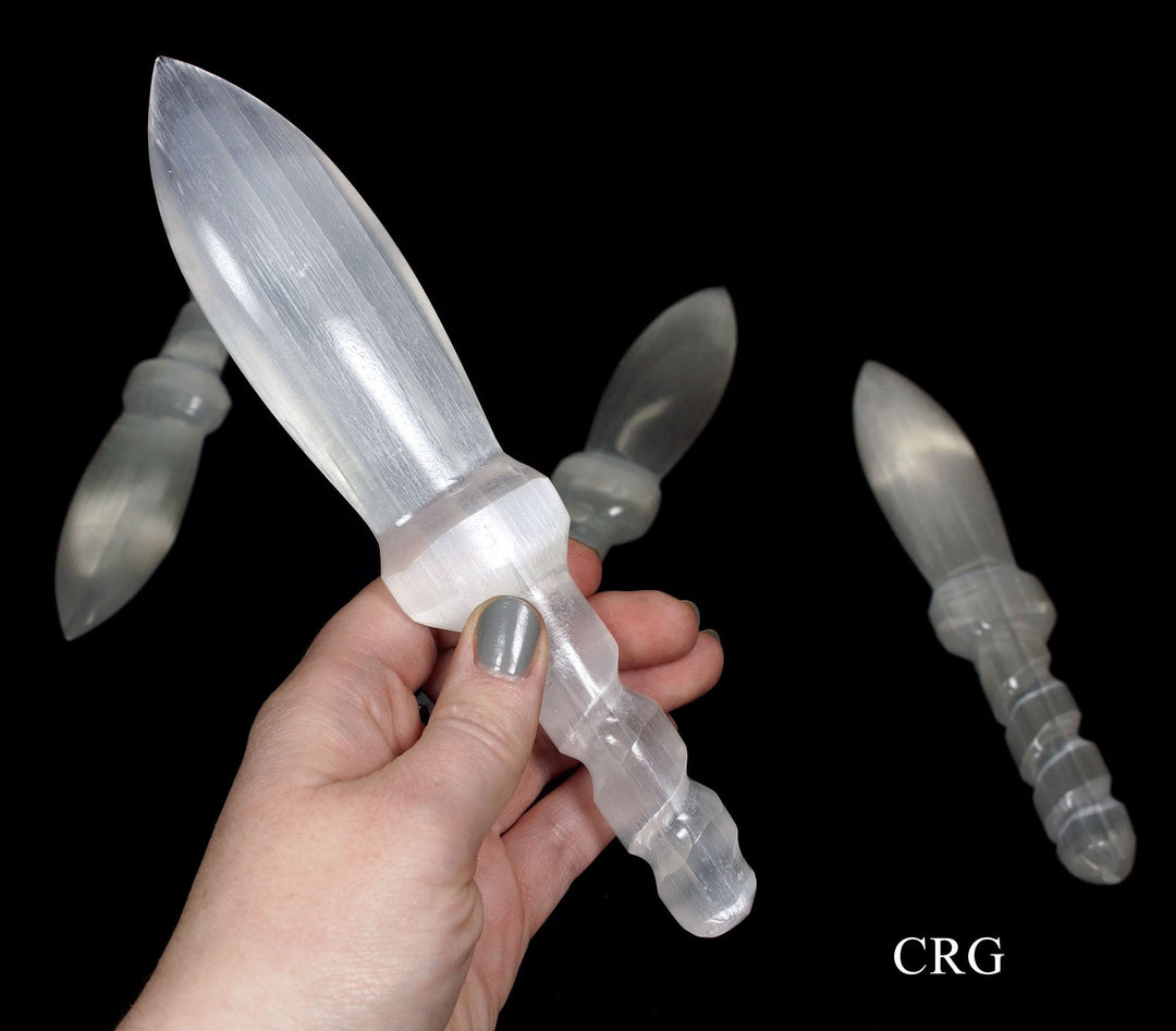 Selenite Dagger with Spiral Handle (Size 7.5 To 8.5 Inches) (1 Piece) Hand Carved Polished Gemstone DecorCrystal River Gems