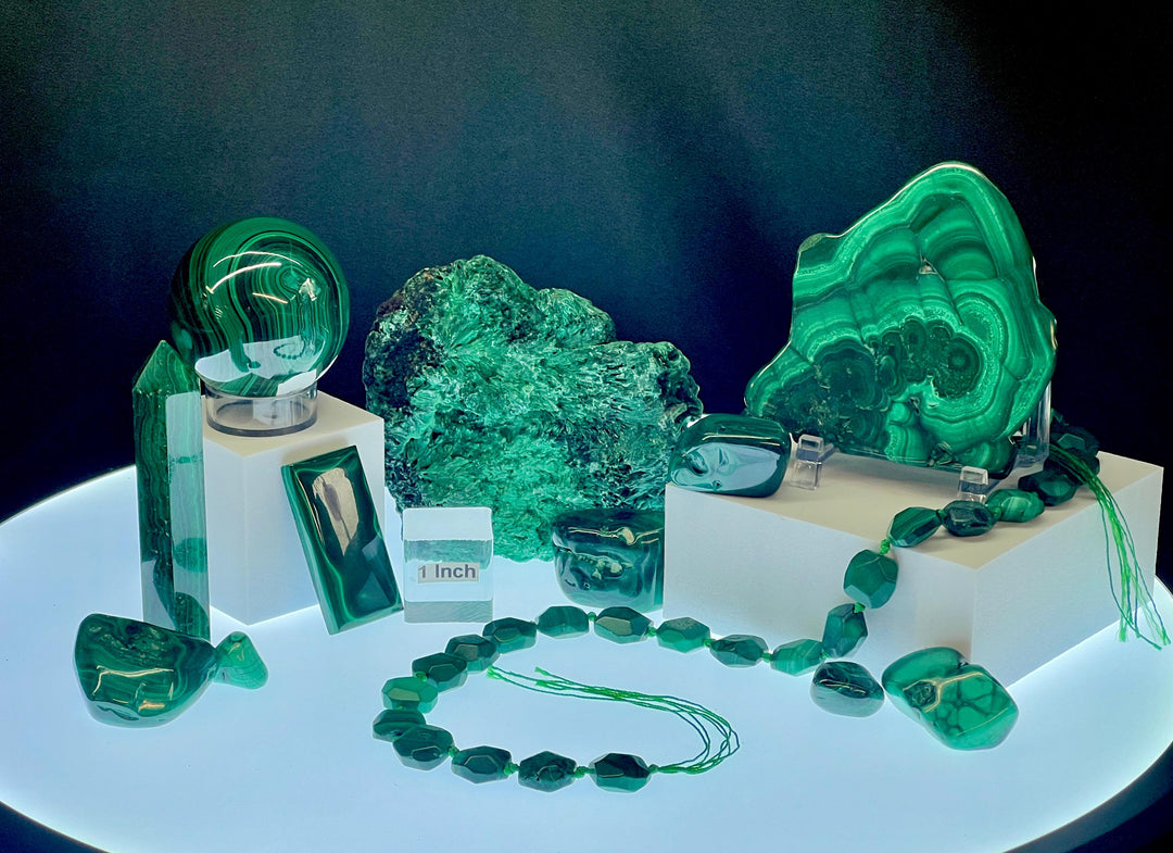Malachite Set Crystal Bundle Lot (12 Pieces) Bulk Wholesale Gemstone Décor Collection