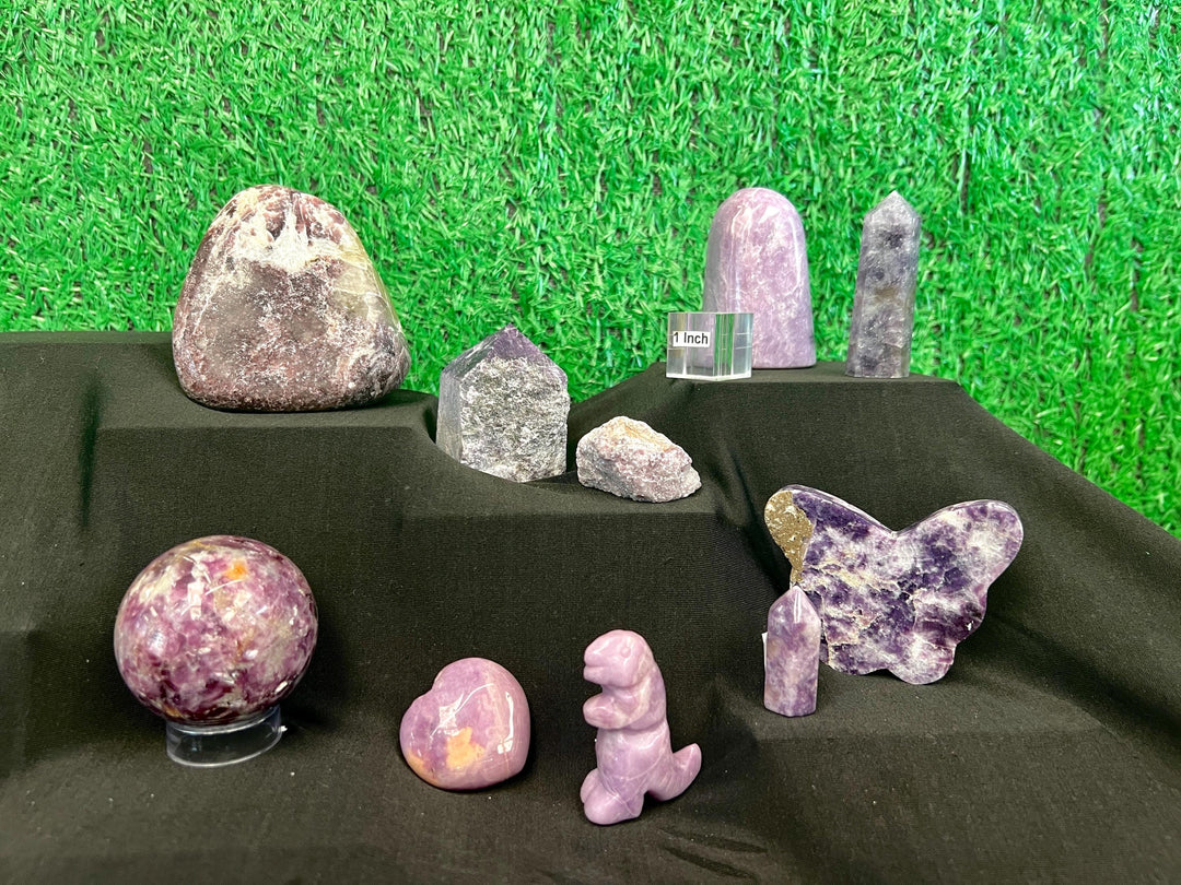 Lepidolite Carving Crystal Bundle Lot (10 Pieces) Bulk Wholesale Gemstone Décor Collection