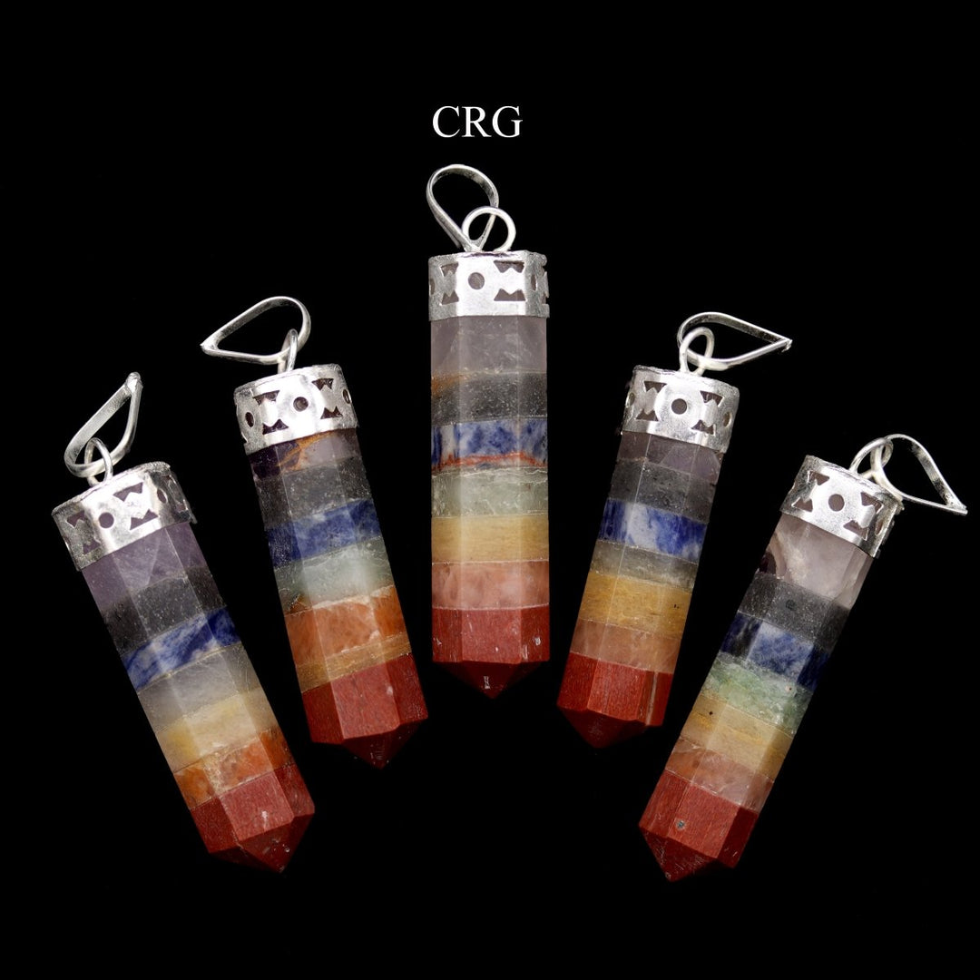 7 Stone Pencil Point Pendant with Silver Plating (5 Pieces) Size 2 Inches Crystal Jewelry CharmCrystal River Gems