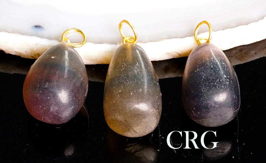 Fluorite Teardrop Pendant (1 Inch) (4 Pcs) Gold-Plated Bail Crystal Teardrop Jewelry Charm