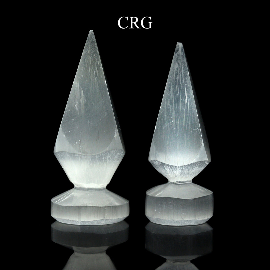 Selenite Small Obelisk Points with Round Bases (4 Pieces) Size 3.5 to 4 Inches Hand Carved Polished Gemstone DecorCrystal River Gems