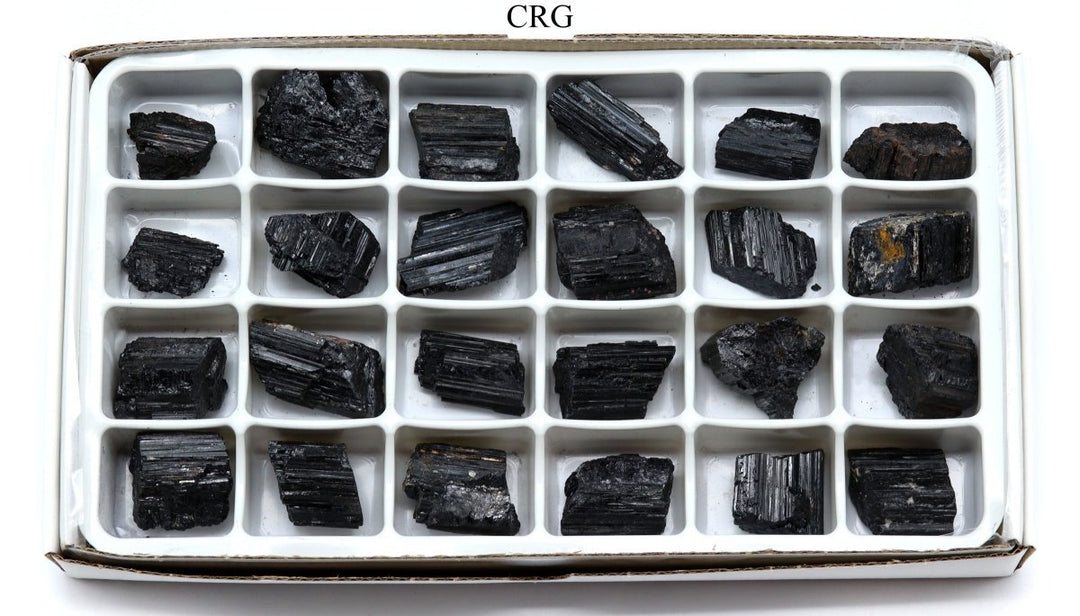 Rough Black Tourmaline Boxed Flat (24 Pieces) (1 to 1.5 Inches) Bulk Wholesale Crystals Minerals GemstonesCrystal River Gems