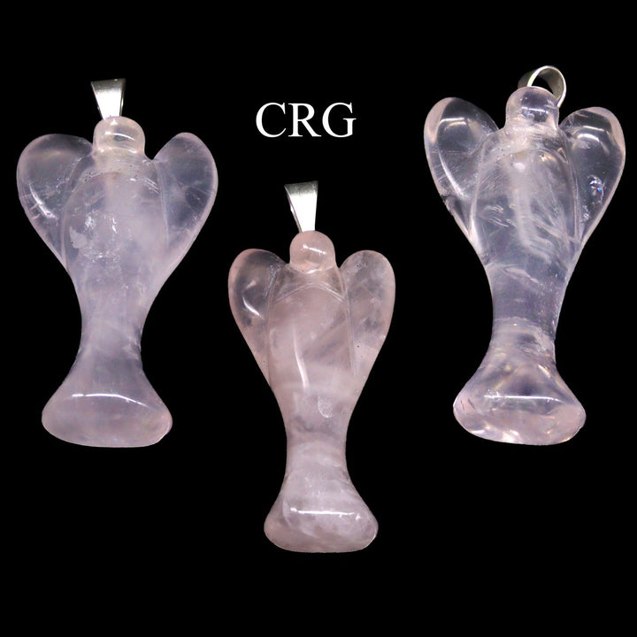Rose Quartz Angel Pendant with Silver Bail (5 Pieces) Size 25 to 35 mm Crystal Jewelry CharmCrystal River Gems