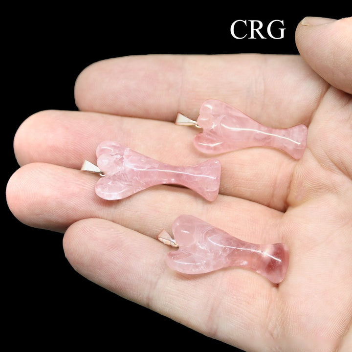 Rose Quartz Angel Pendant with Silver Bail (5 Pieces) Size 25 to 35 mm Crystal Jewelry CharmCrystal River Gems
