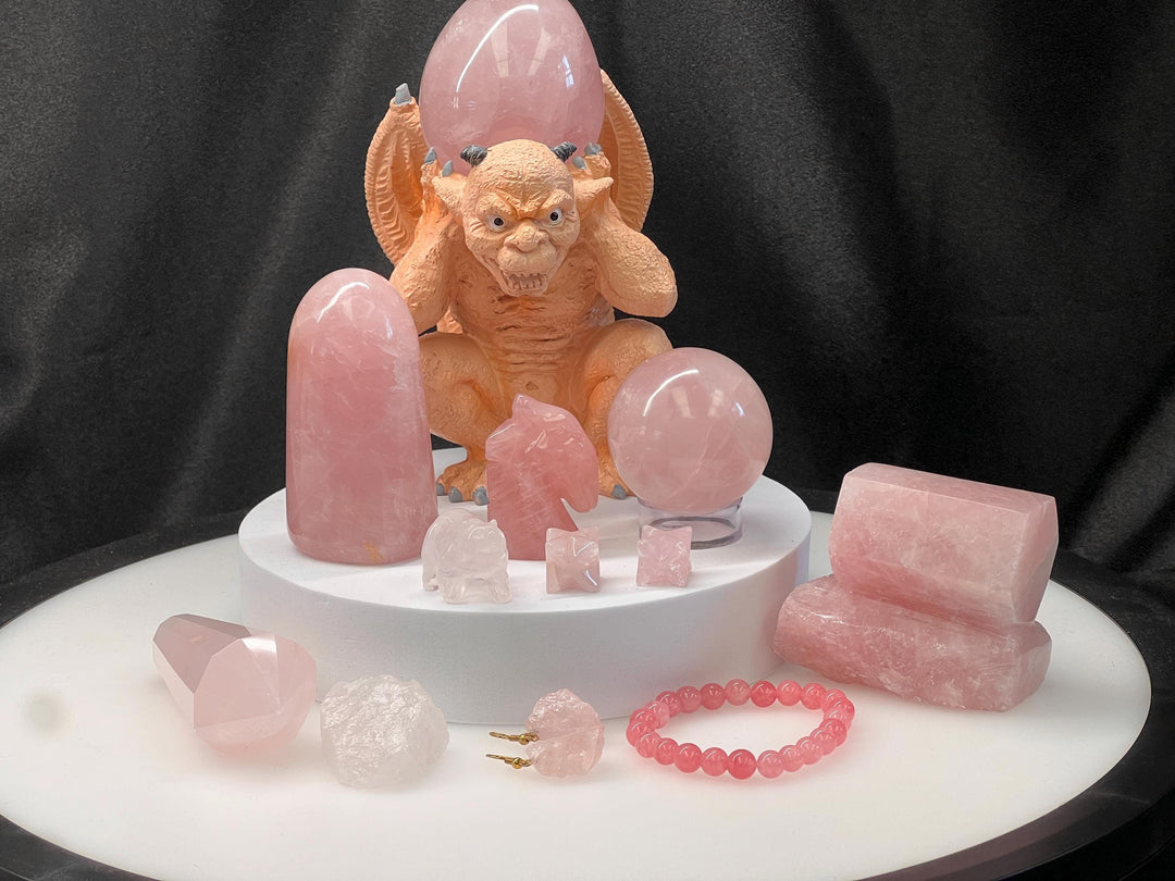Rose Quartz Crystal Bundle Lot (14 Pieces) Bulk Wholesale Gemstone Décor Collection