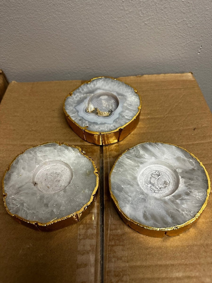 Agate Candle Holder with Gold Plating (1 Piece) Size 3 to 5 Inches Crystal Gemstone DecorCrystal River Gems