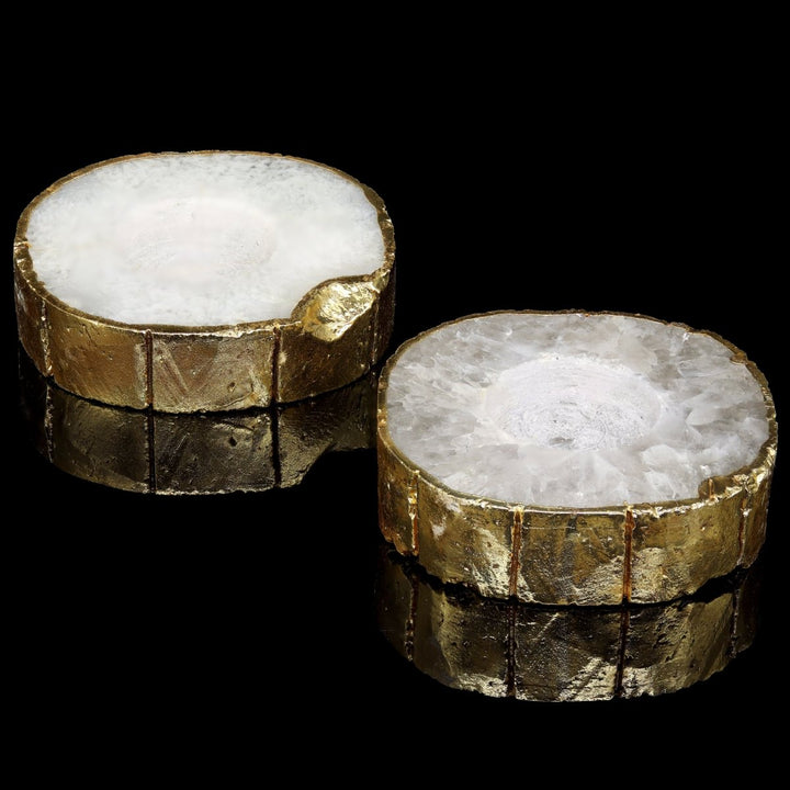 Agate Candle Holder with Gold Plating (1 Piece) Size 3 to 5 Inches Crystal Gemstone DecorCrystal River Gems