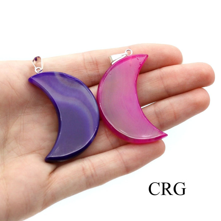 Agate Crescent Moon Pendant with Silver Bail (4 Pieces) Size 1 to 2 Inches Crystal Jewelry Charm