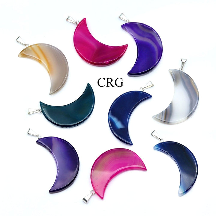 Agate Crescent Moon Pendant with Silver Bail (4 Pieces) Size 1 to 2 Inches Crystal Jewelry CharmCrystal River Gems