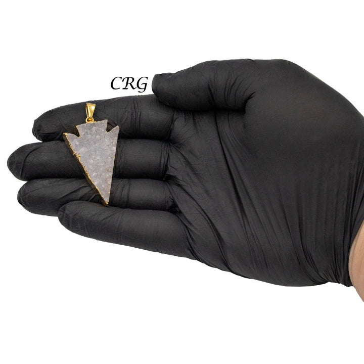 Agate Druzy Arrowhead Pendant with Gold Plating (1 Piece) Size 40 mm Crystal Jewelry CharmCrystal River Gems