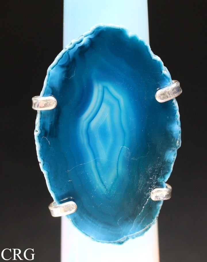 Agate Slice Adjustable Ring with Silver Plating (1 Piece) Size 1.5 Inches Mini Crystal RingCrystal River Gems