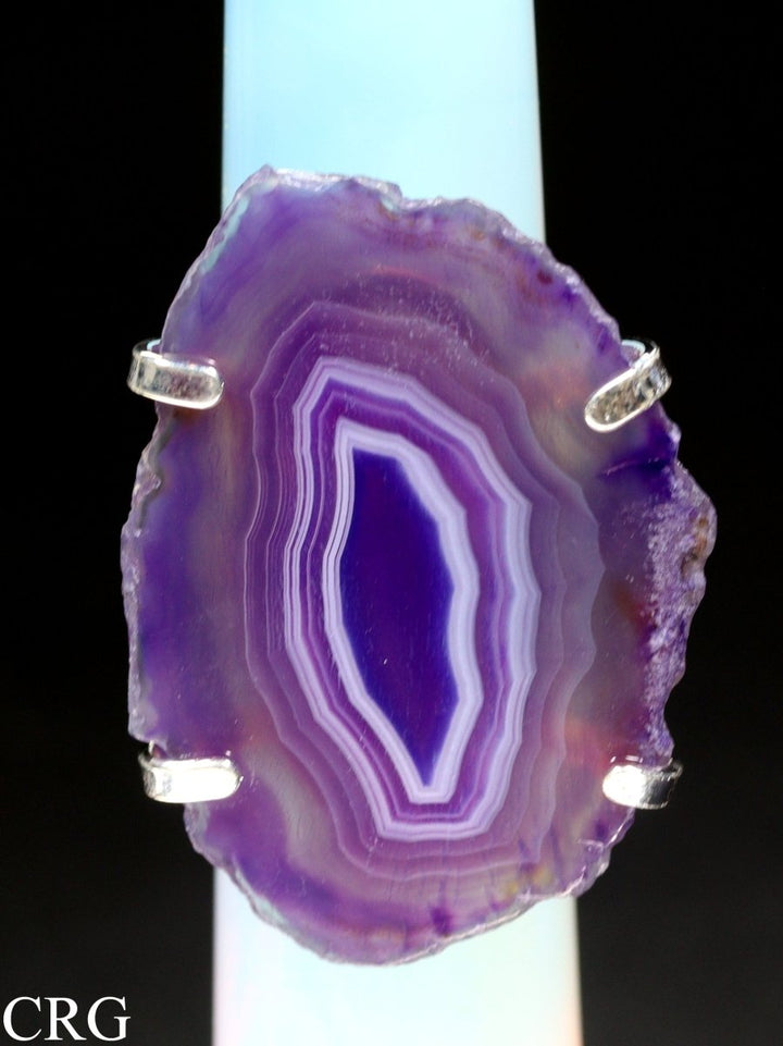 Agate Slice Adjustable Ring with Silver Plating (1 Piece) Size 1.5 Inches Mini Crystal RingCrystal River Gems