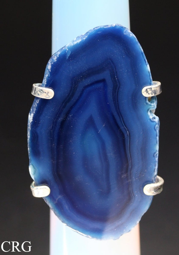 Agate Slice Adjustable Ring with Silver Plating (1 Piece) Size 1.5 Inches Mini Crystal RingCrystal River Gems