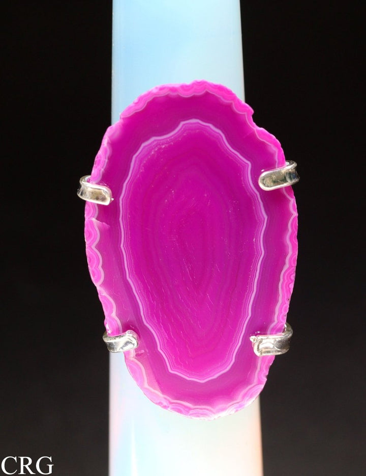 Agate Slice Adjustable Ring with Silver Plating (1 Piece) Size 1.5 Inches Mini Crystal RingCrystal River Gems