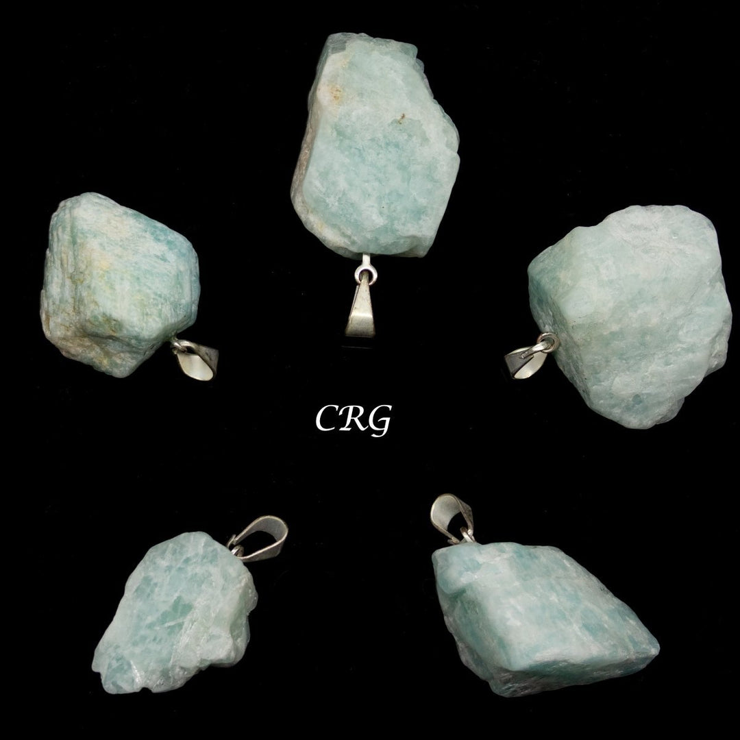 Amazonite Rough Rock Pendant with Silver Bail (5 Pieces) Size 18 to 22 mm Crystal Jewelry Charm