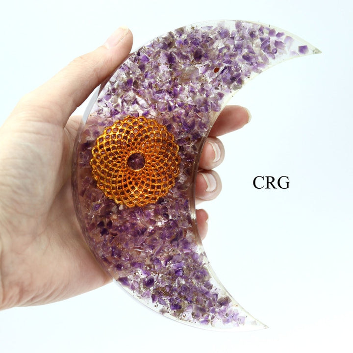 Amethyst Chip Orgonite Crescent Moon (1 Piece) Size 5 Inches Crystal Gemstone ShapeCrystal River Gems