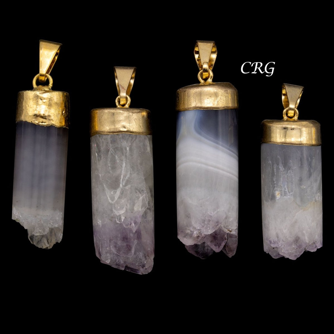 Amethyst Cylinder Pendant with Gold Plating (1 Piece) Size 25 mm Crystal Jewelry Charm