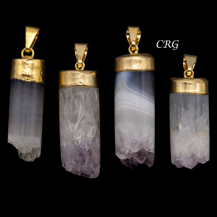 Amethyst Cylinder Pendant with Gold Plating (1 Piece) Size 25 mm Crystal Jewelry CharmCrystal River Gems