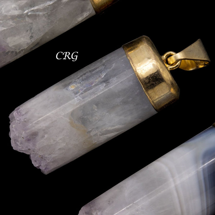 Amethyst Cylinder Pendant with Gold Plating (1 Piece) Size 25 mm Crystal Jewelry CharmCrystal River Gems