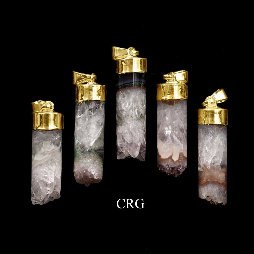 Amethyst Cylinder Pendant with Gold Plating (1 Piece) Size 30 to 40 mm Crystal Jewelry CharmCrystal River Gems