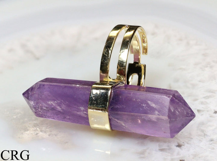Amethyst Double Terminated Adjustable Ring with Gold Plating (1 Piece) Size 1.5 Inches Crystal JewelryCrystal River Gems