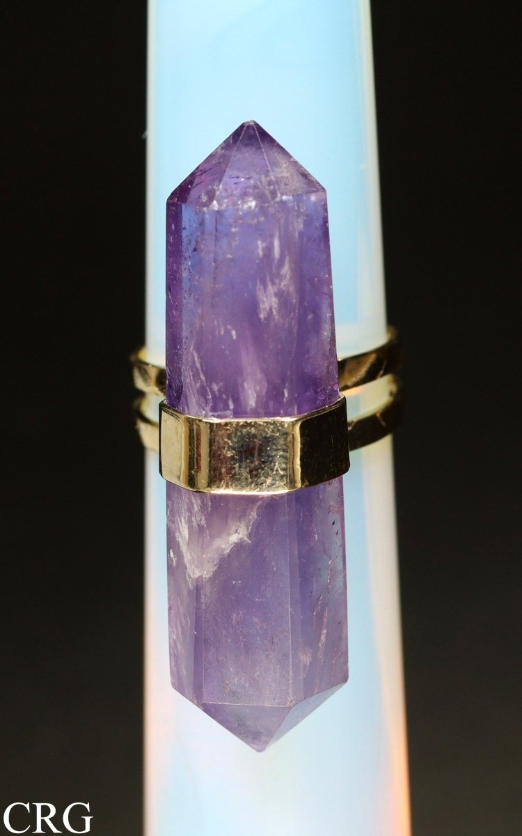 Amethyst Double Terminated Adjustable Ring with Gold Plating (1 Piece) Size 1.5 Inches Crystal JewelryCrystal River Gems