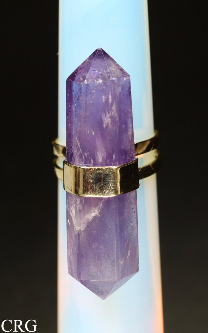 Amethyst Double Terminated Adjustable Ring with Gold Plating (1 Piece) Size 1.5 Inches Crystal JewelryCrystal River Gems