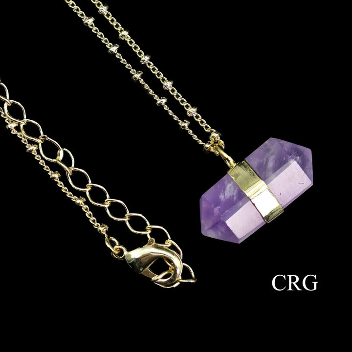 Amethyst Double Terminated Point Pendant Necklace with Gold Plating (1 Piece) Size 1 Inch Crystal JewelryCrystal River Gems