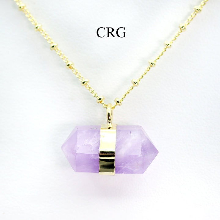 Amethyst Double Terminated Point Pendant Necklace with Gold Plating (1 Piece) Size 1 Inch Crystal JewelryCrystal River Gems