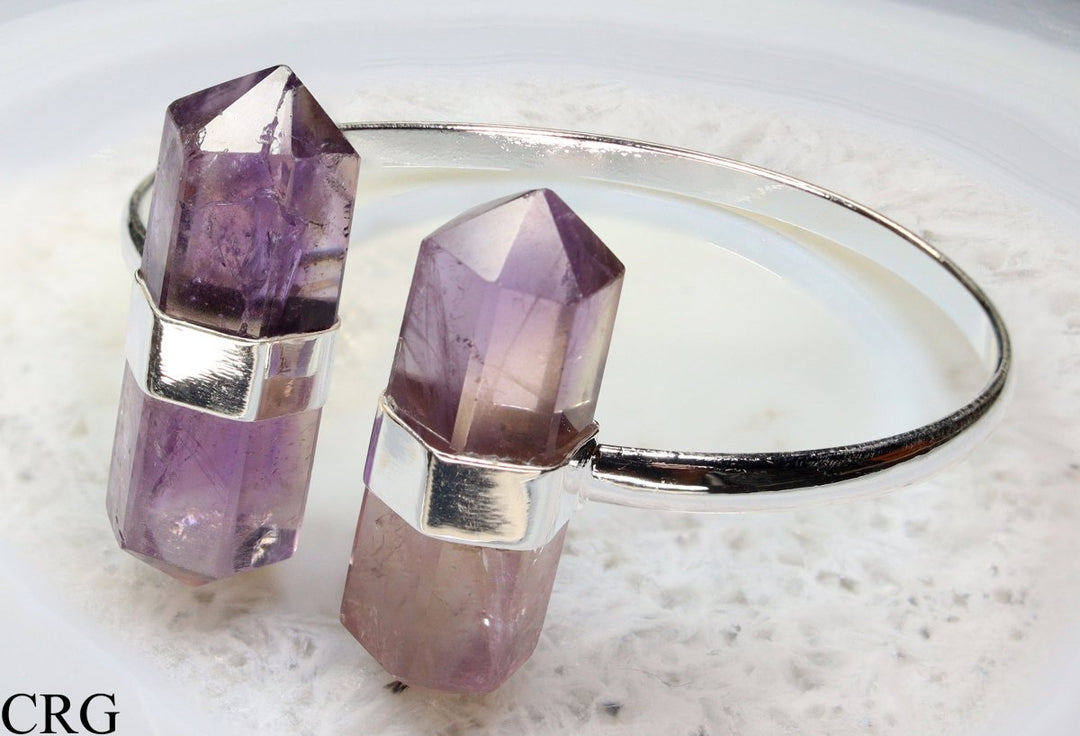 Amethyst Double Terminated Point Silver - Plated Cuff Bracelet (1 Piece) Size 2.75 Inches Crystal JewelryCrystal River Gems
