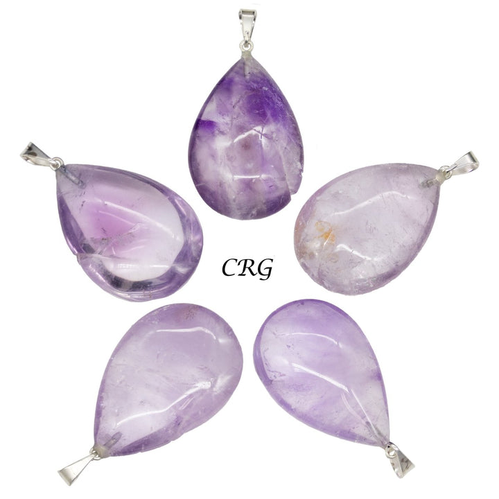 Amethyst Drop Pendants with Silver Bail (5 Pieces) Size 1 to 1.5 Inches Crystal Jewelry CharmCrystal River Gems