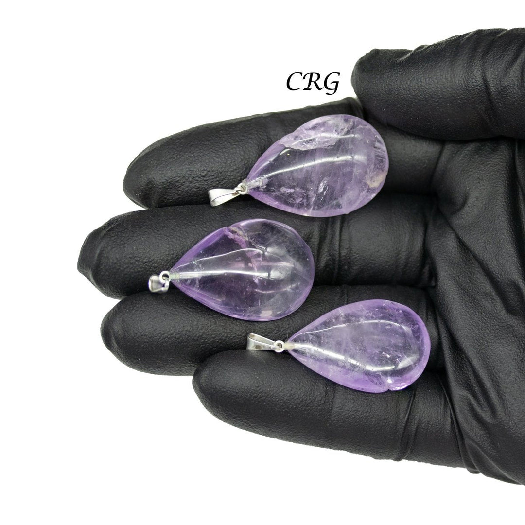 Amethyst Drop Pendants with Silver Bail (5 Pieces) Size 1 to 1.5 Inches Crystal Jewelry Charm