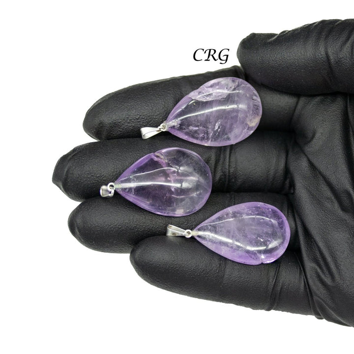 Amethyst Drop Pendants with Silver Bail (5 Pieces) Size 1 to 1.5 Inches Crystal Jewelry CharmCrystal River Gems