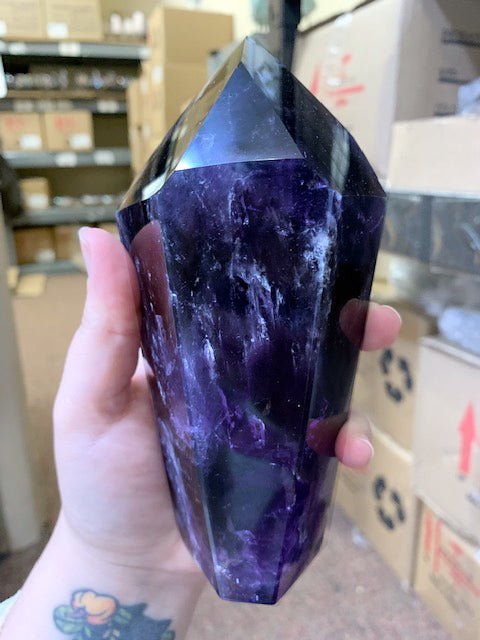 Amethyst Extra Quality Fully Polished Tower (1 Piece) Size 751 to 900 Grams Crystal Gemstone PointCrystal River Gems