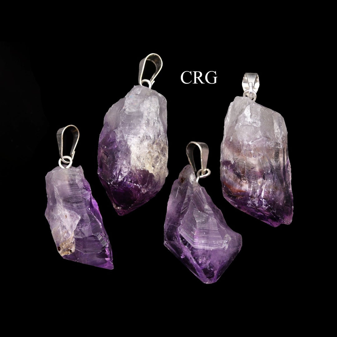 Amethyst Point Pendant with Silver Bail (4 Pieces) Size 1 to 2 Inches Crystal Jewelry CharmCrystal River Gems