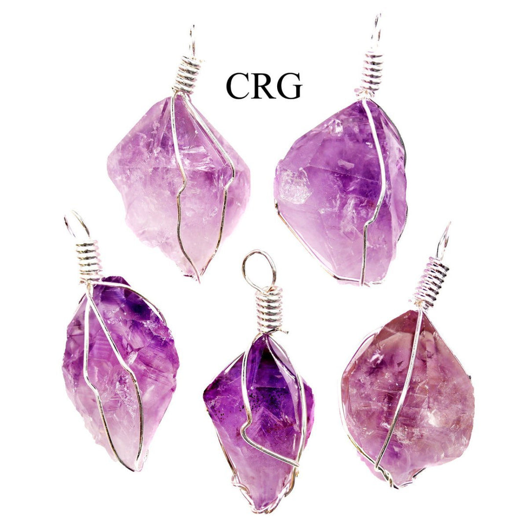 Amethyst Point Pendant with Silver Wire Cage (4 Pieces) Size 1.5 to 2 Inches Crystal Jewelry Charm