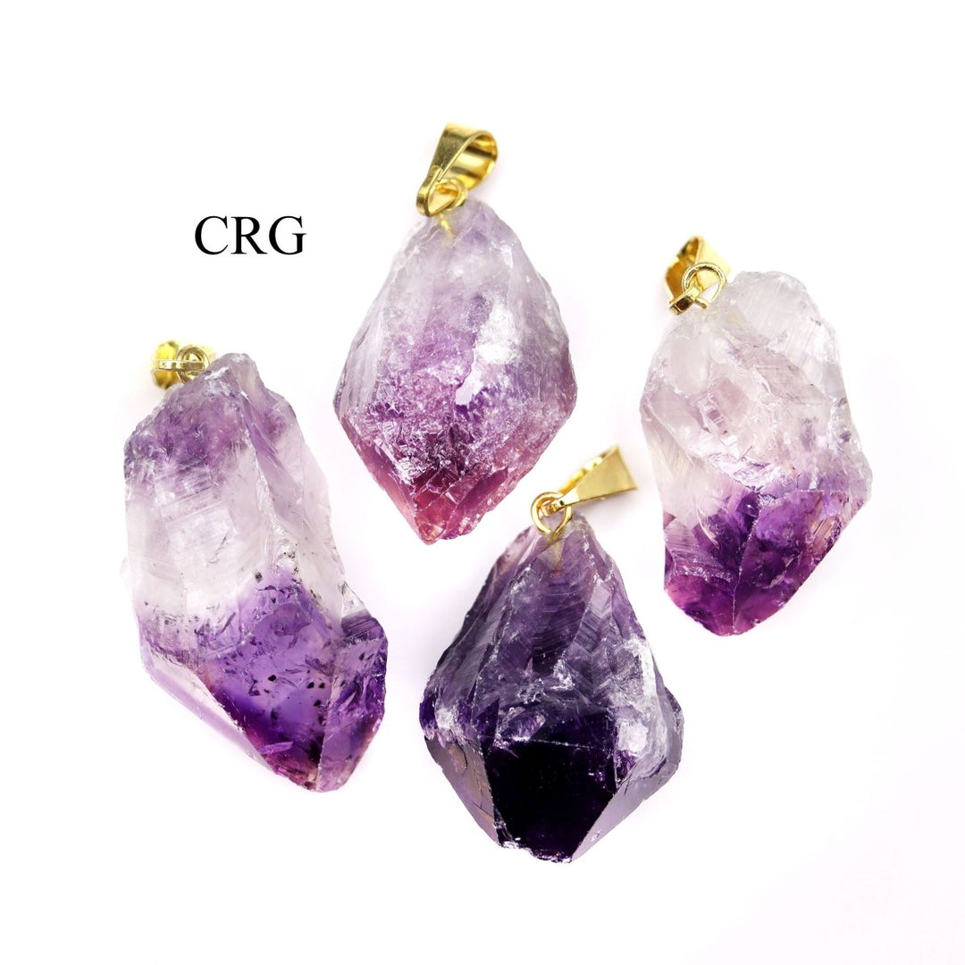 Amethyst Rough Point Pendant with Gold Bail (4 Pieces) Size 1 to 2 Inches Crystal Jewelry CharmCrystal River Gems