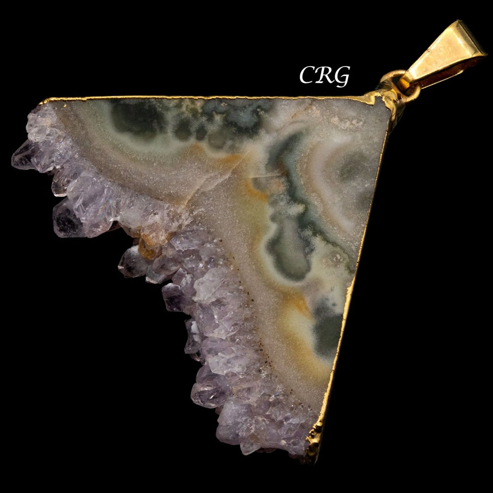 Amethyst Triangle Slice Pendant with Gold Plating (4 Pieces) Size 40 to 50 mm Crystal Jewelry CharmCrystal River Gems